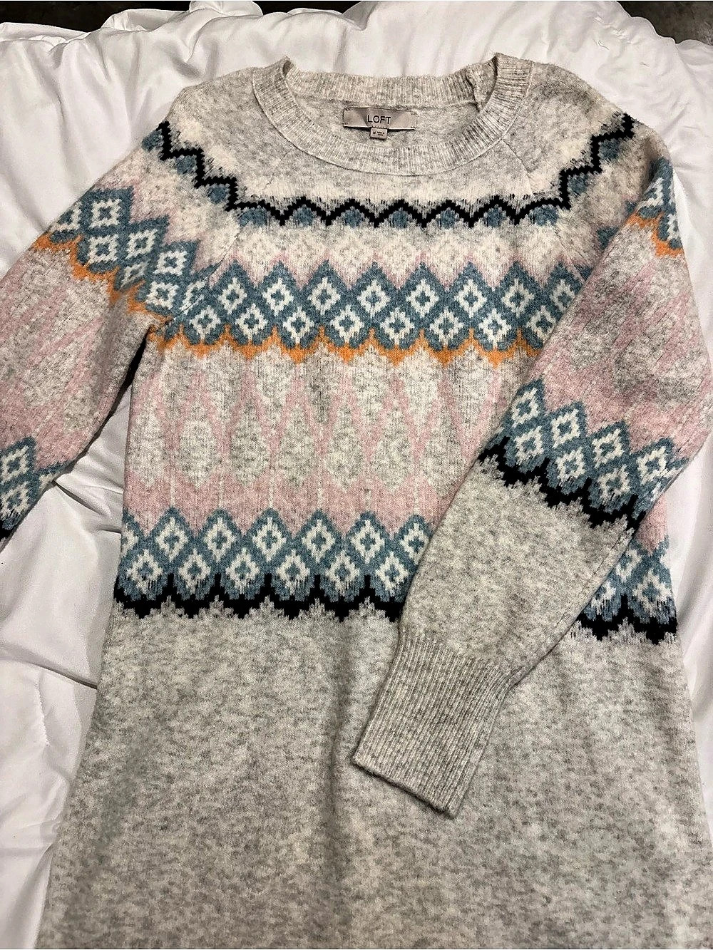 LOFT Women's Gray & Pink Geometric Sweater Dress Size Medium